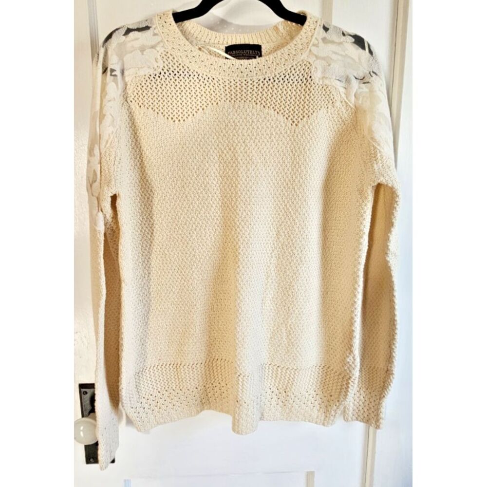 Absolutely stitch fix laced shoulder‎ sweater women tan  Sz L
